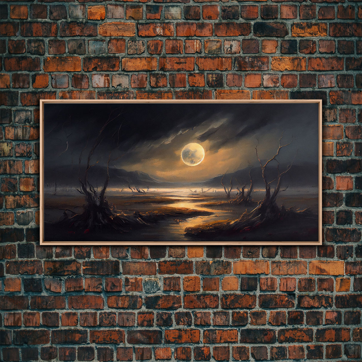 Midnight In The Swamp, Framed Canvas Print, Fantasy Art Canvas, Wall Art, Game Room Art, Full moon