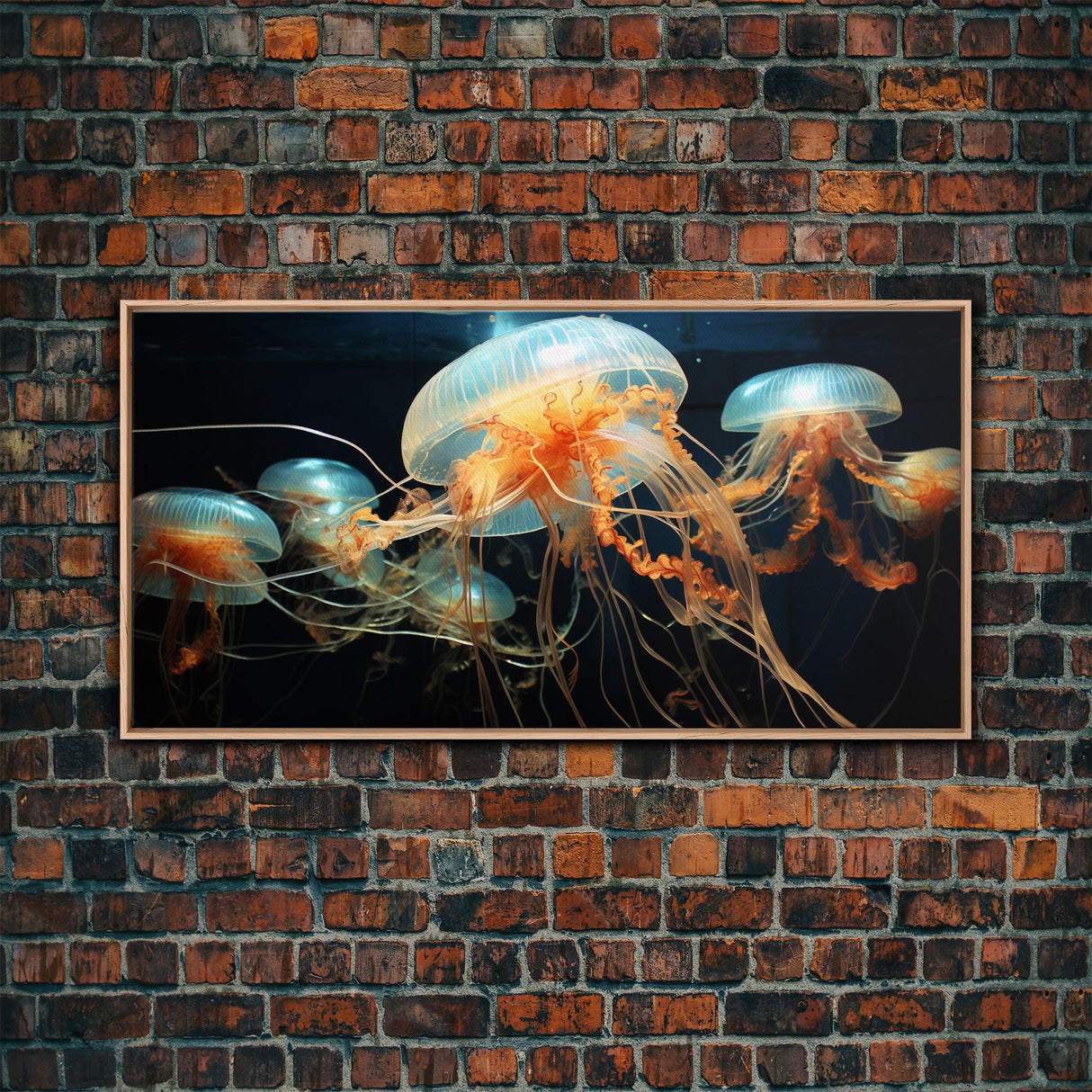 Jelly Fish Art, Ocean Wall Art, Orange Jelly Fish, Panoramic Art, Wall Art, Canvas Art, Landscape Art, Gift For Boss, Teen Boy Room Decor