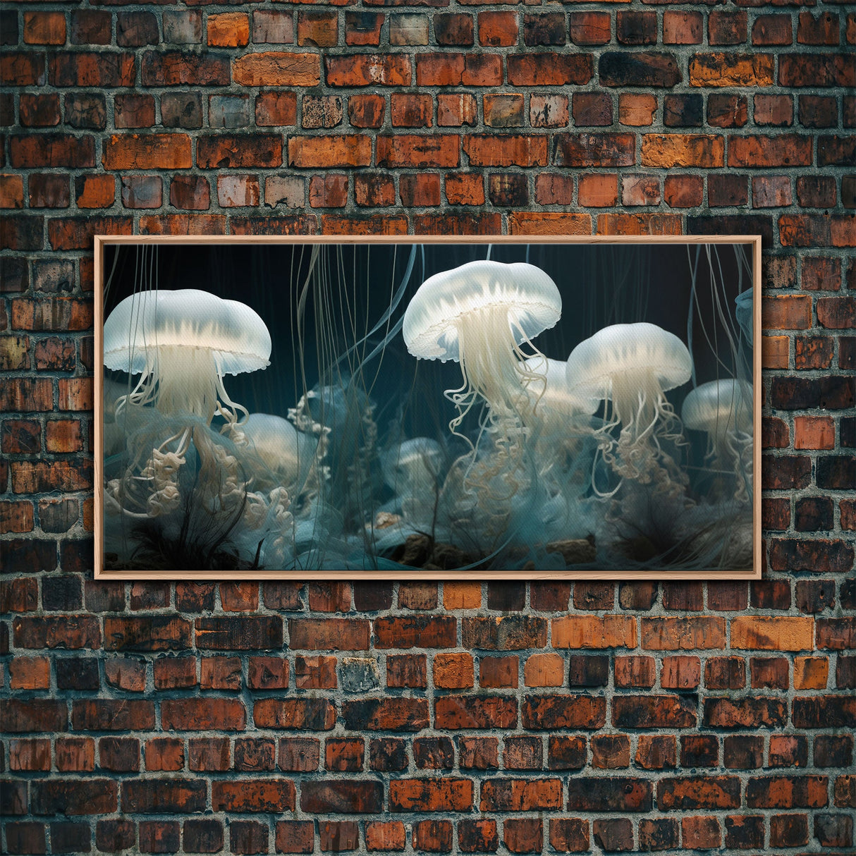 Jelly Fish Art, Ocean Wall Art, Nautical Wall Art, Panoramic Art, Wall Art, Canvas Art, Landscape Art, College Dorm Decor, Above Bed Art