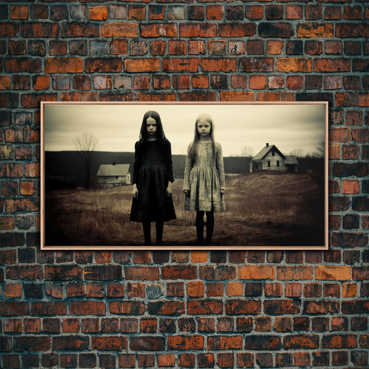 Little Witches Gothic Victorian Haunted Art, Spooky Halloween Decor, Framed Canvas Print, Halloween Poster, Halloween Wall Art, Creepy Decor