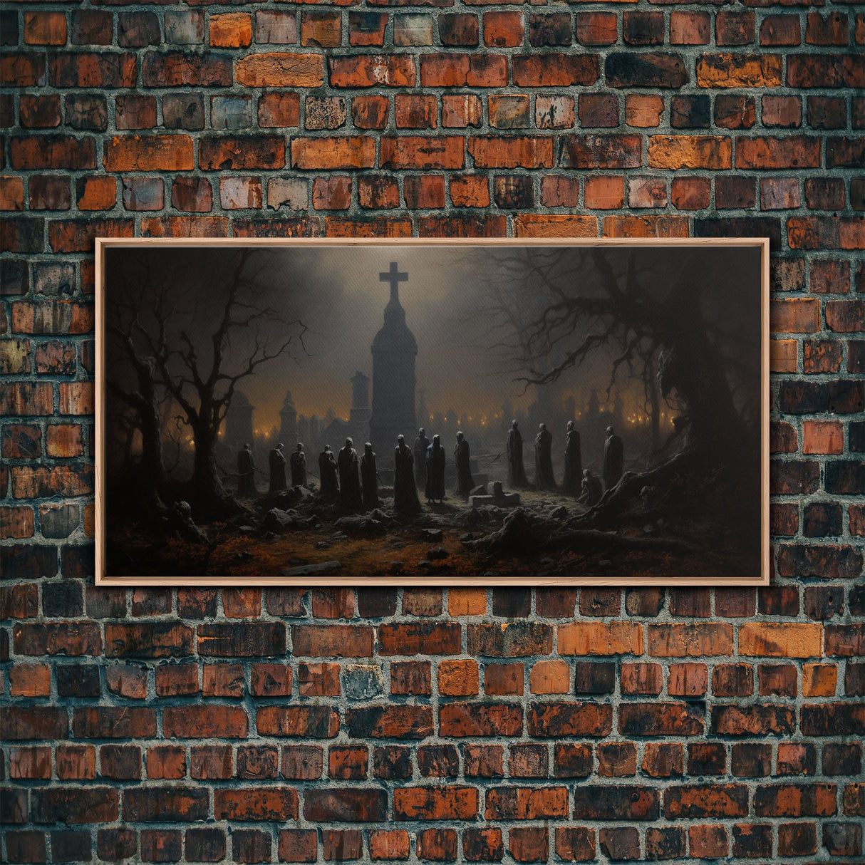 The Haunted Cemetery, Moody and Gloomy Art, Framed Canvas or Poster, Victorian Oil Painting, Dark Academia, Graveyard At Midnight