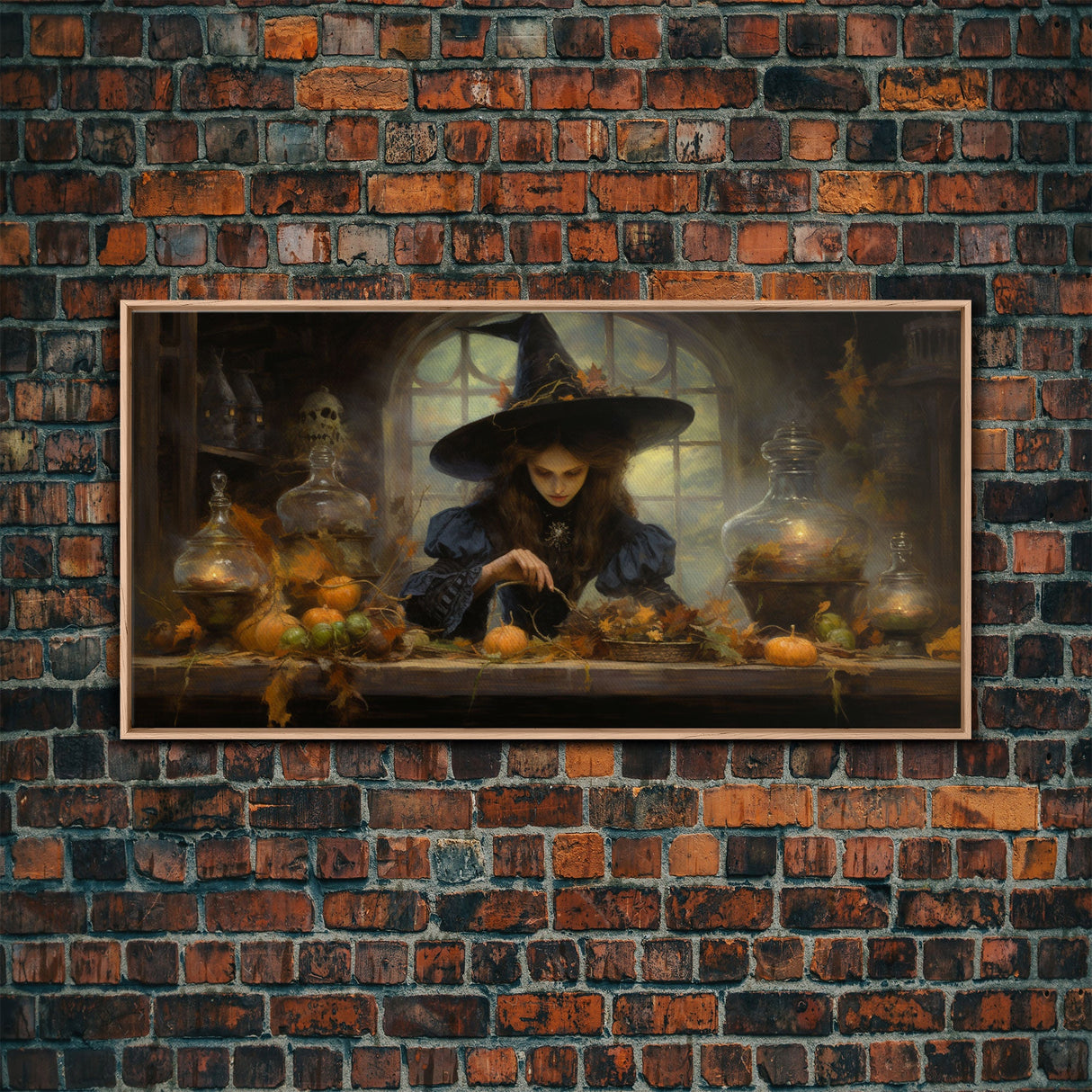 The Witch And Her Potions, Framed Canvas Print, Halloween Decor, Witch Painting, Dark Arts, Occult Decor