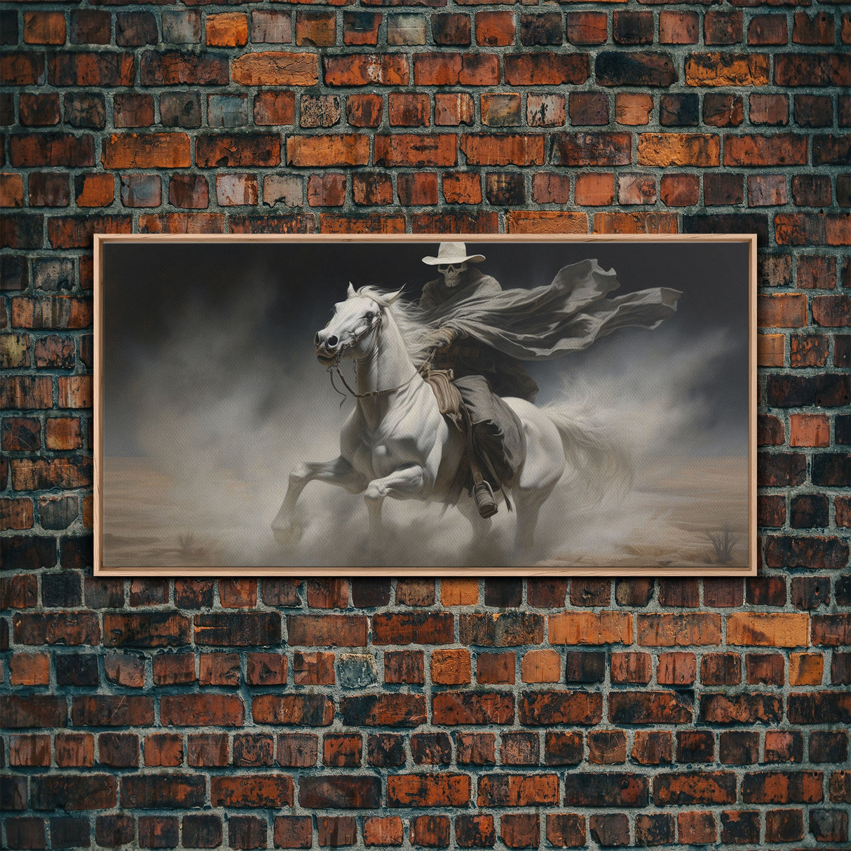 Grim Reaper Art, Death Rides A Pale Horse, Framed Canvas Print, Cowboy Grim Reaper, Spooky Halloween Art Print