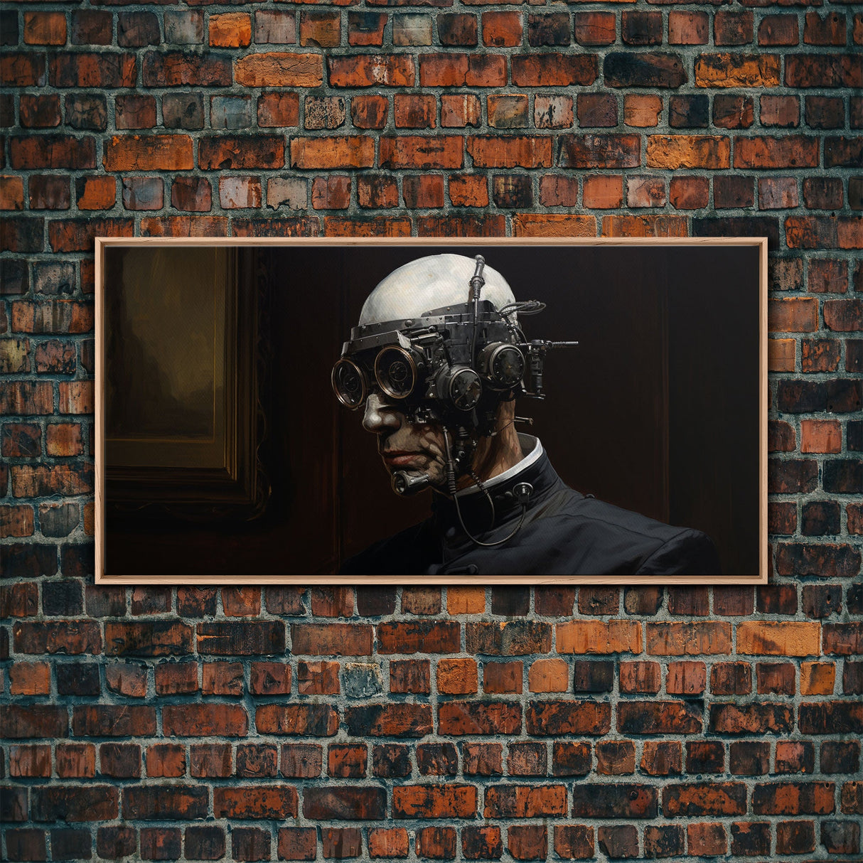 Victorian Steampunk Cyborg, Framed Canvas Print, Horror Prints, Halloween Wall Art, Halloween Themed Decor