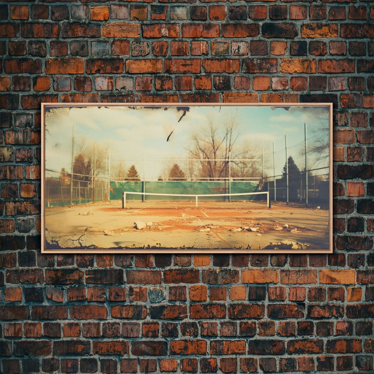 An Abandoned Tennis Court - Old Found Footage Photography - Framed Canvas Print - Urban Decay - Vaporwave Wall Art