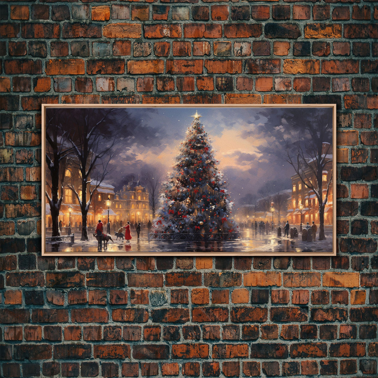 Christmas Village Winter Wonderland Wall Art Framed Canvas Print - Christmas Wall Art - First Christmas - Christmas Tree Art Holiday Decor