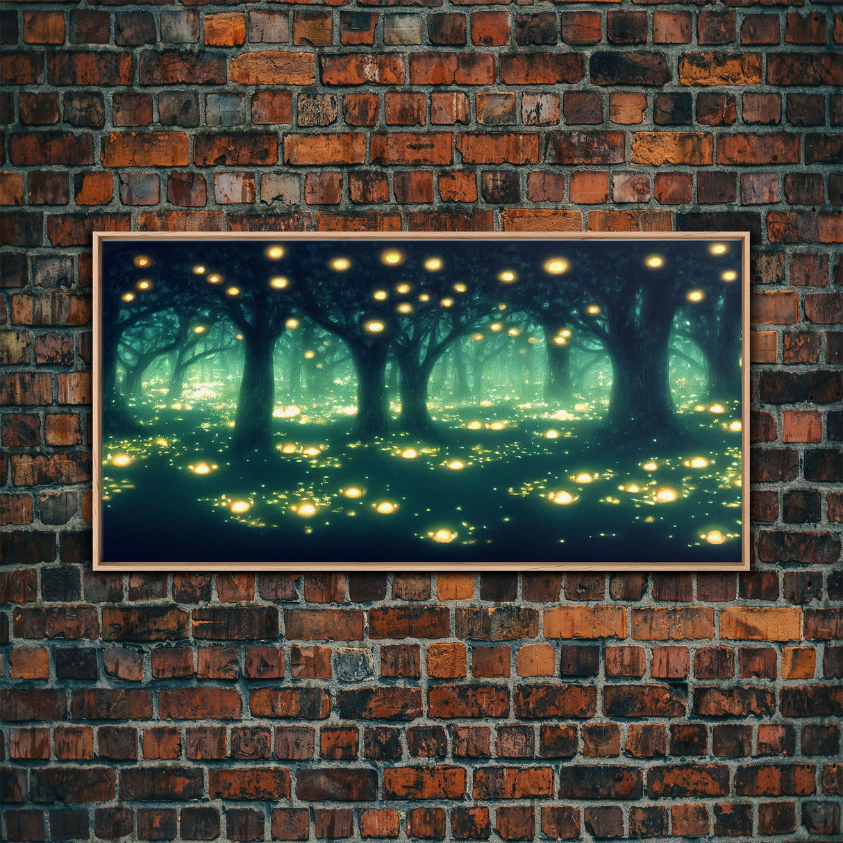 Fireflies At Night In A Fantasy Forest, Framed Ready To Hang Canvas Print, beautiful wall art, guest room decor
