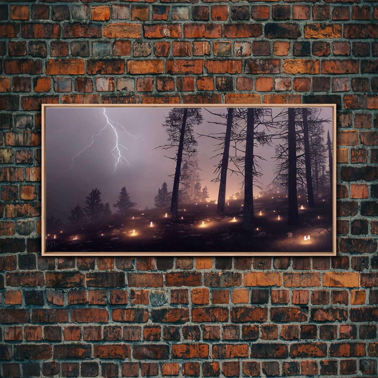 Haunted Gloomy Graveyard At Night, Thunder Storm, Halloween Cemetery Art, ready to hang canvas print wall art, Lightning Art
