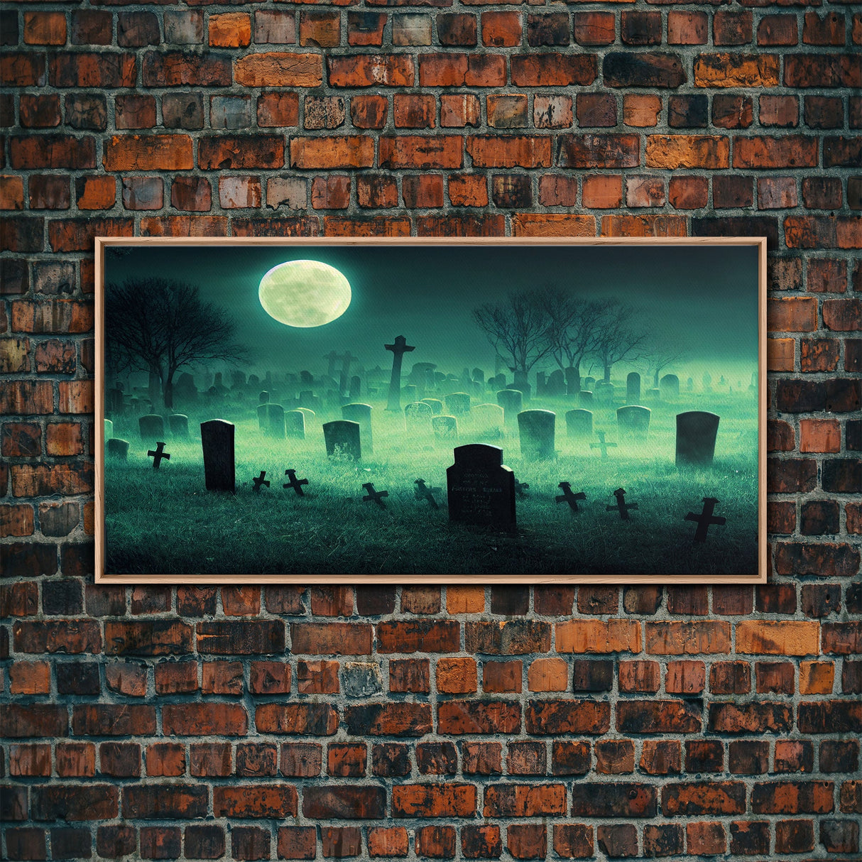 Halloween Cemetery At Night, Full Moon, Spooky Creepy Graveyard, ready to hang canvas print wall art