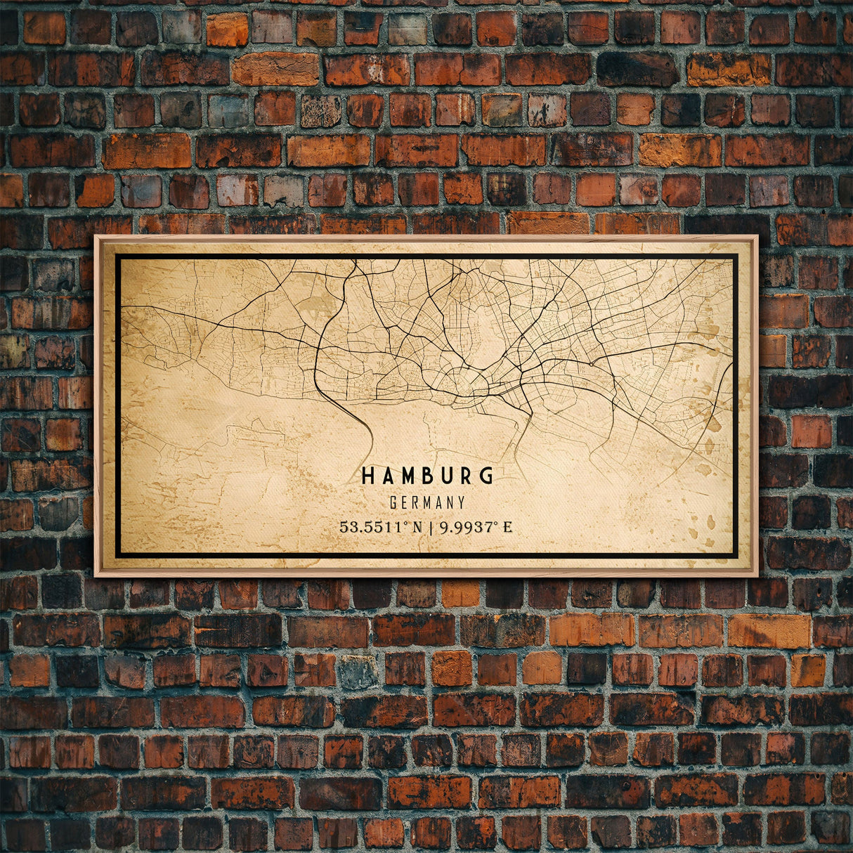 Old Hamburg Germany City Map Wall Art Canvas Print, Vintage Style Hamburg Map, Framed Wall Art, Cool Hamburg Wall Art, Office Art