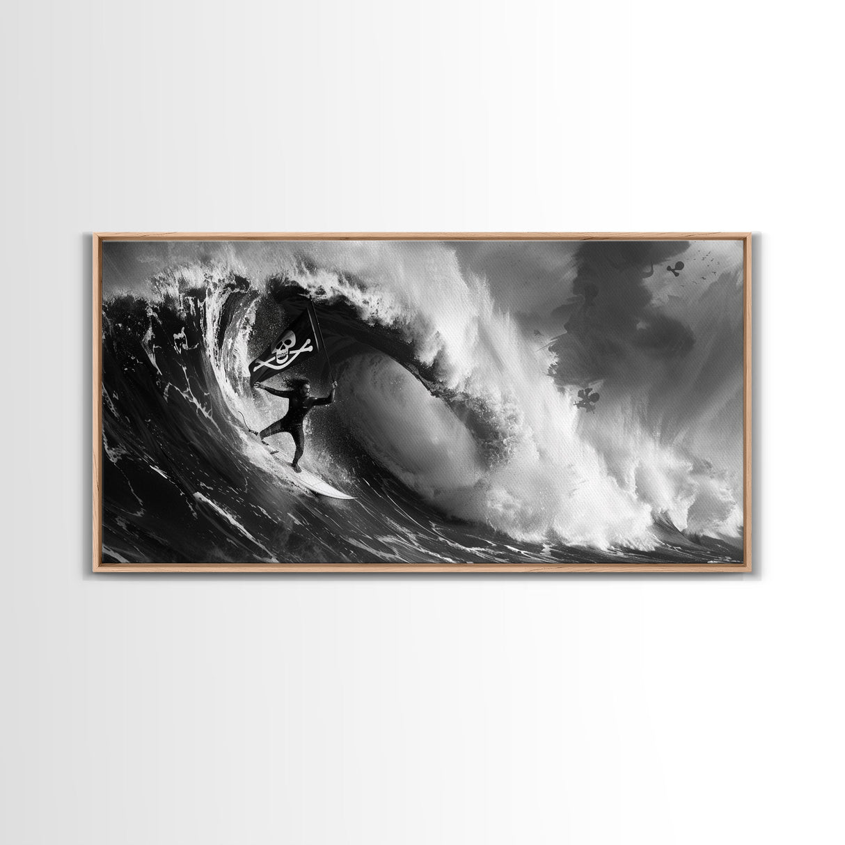 Skull and Crossbones Pirate Surfer - Pirate Surf - Mancave Decor - Office Decor - Pirate Surfer