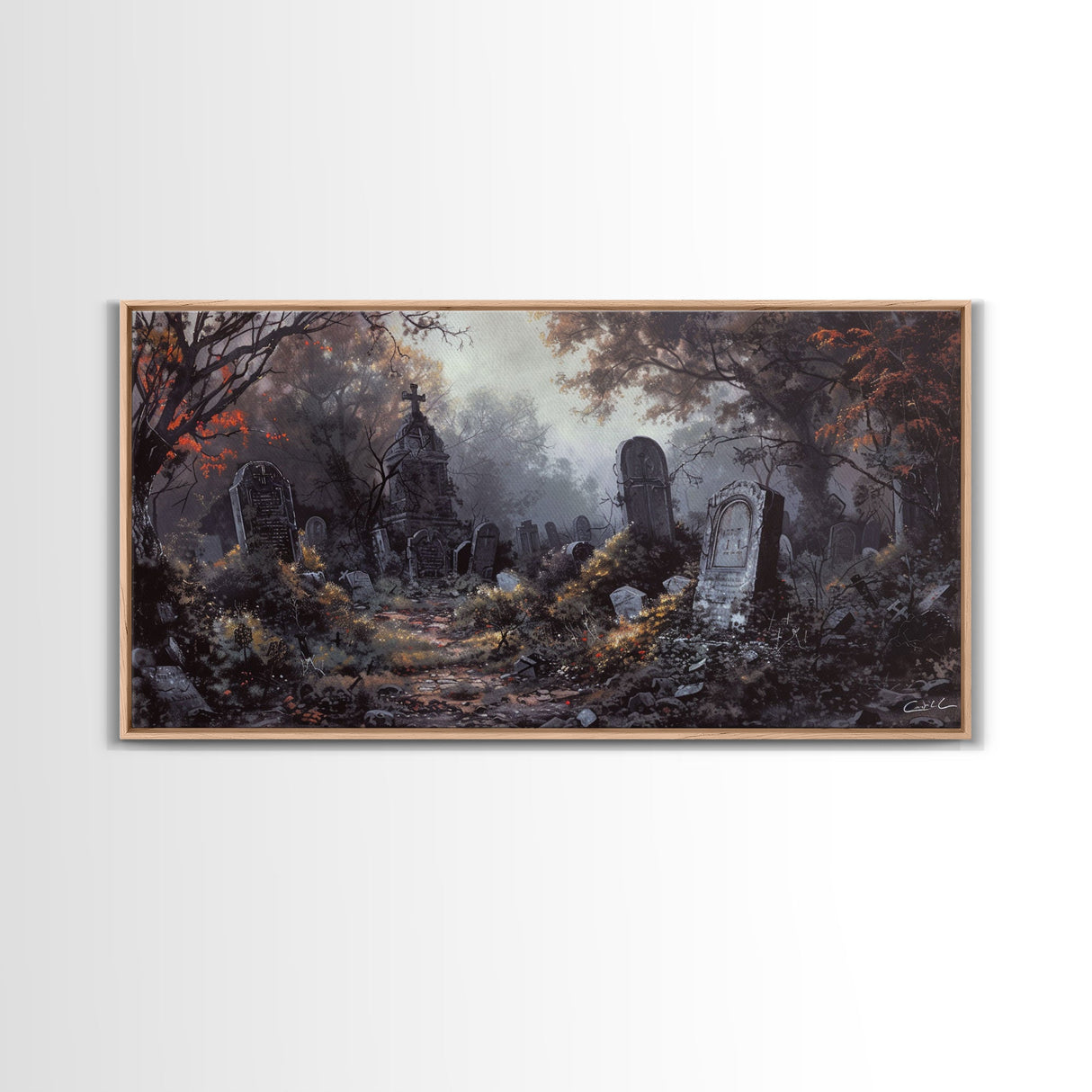 Haunted Cemetery Halloween Prop Framed Canvas Print | Spooky Season | Spooky Wall Art | Halloween Decor | Creepy Art Prints