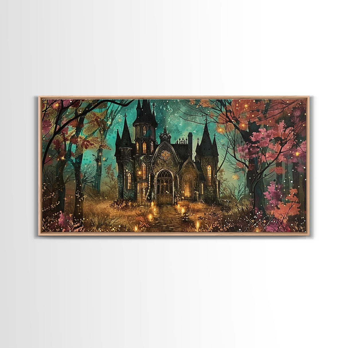 Haunted House In The Woods, Framed Canvas Print, Spooky Wall Art, Spooky Season, Halloween Products, Halloween Unique Gift