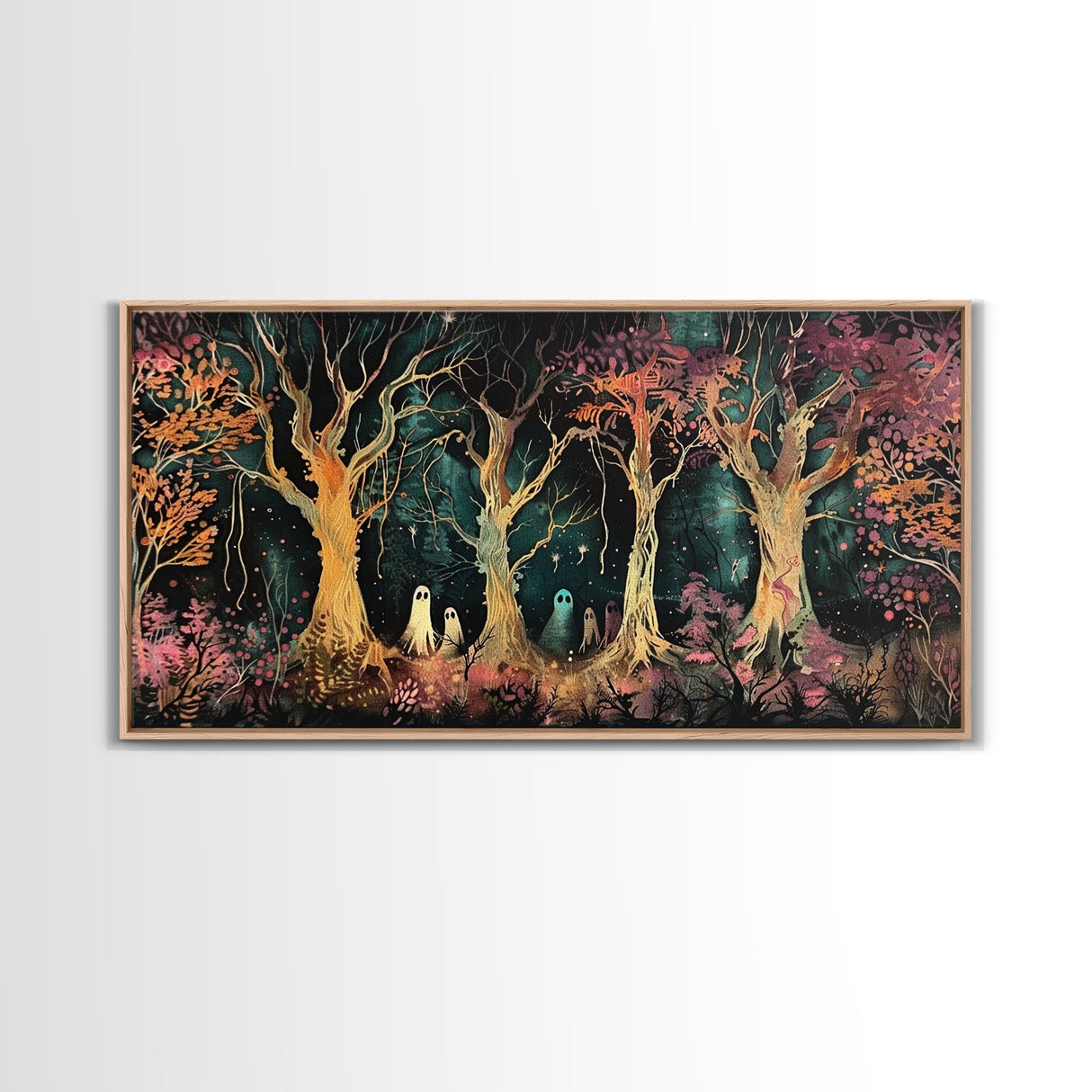 Spooky Ghosts in The Trees | Framed Canvas Print | Spooky Season | Creepy Art | Dark Academia | Halloween Products | Halloween Prop