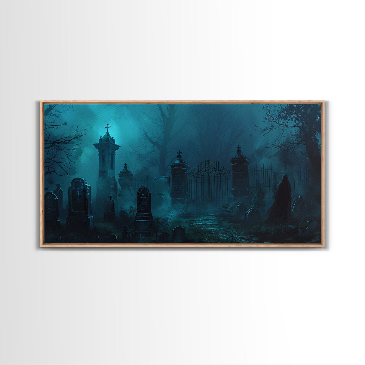 Spooky Vibes Halloween Art Framed Canvas Print, Dark Academia Oil Painting