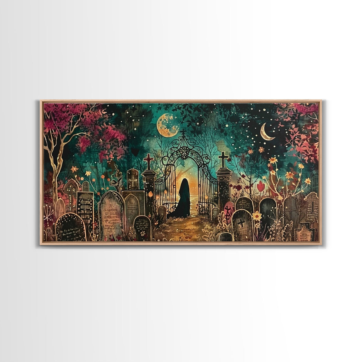 Banshee In The Graveyard, Framed Canvas Print, Halloween Decor, Spooky Season Wall Art, Halloween Gift Idea