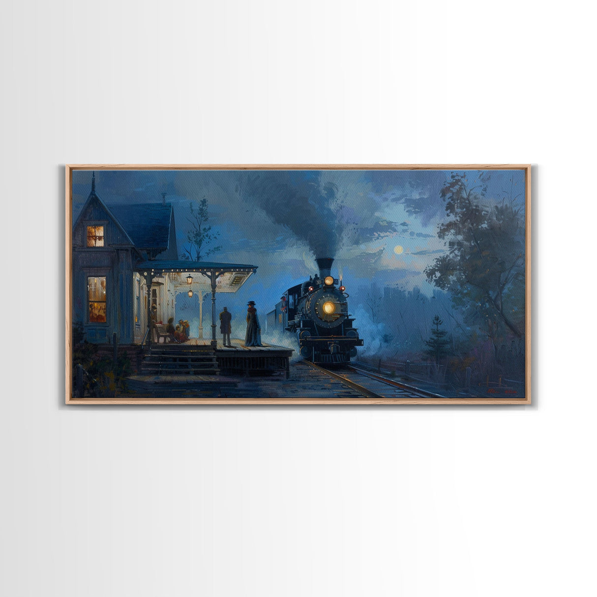 Haunted Steam Train, Spooky Wall Art, Framed Canvas Print, Unique Halloween Wall Art Gift Idea, Halloween Props