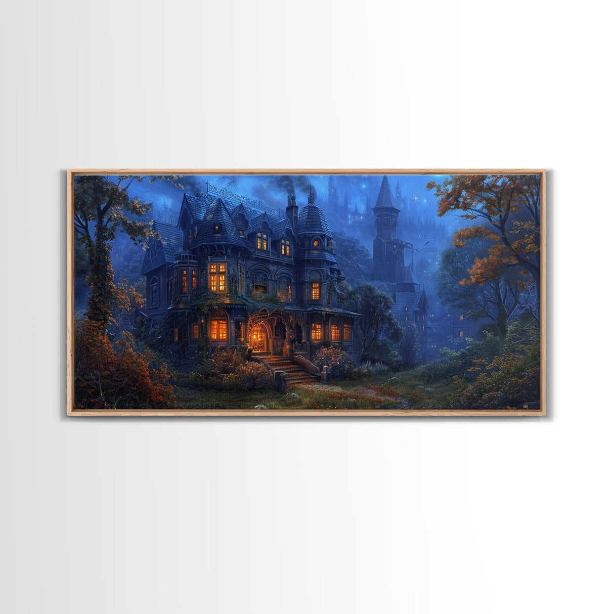 Dark Academia Victorian Mansion Framed Canvas Print, Victorian Oil Painting, Spooky Vibes Halloween Wall Art