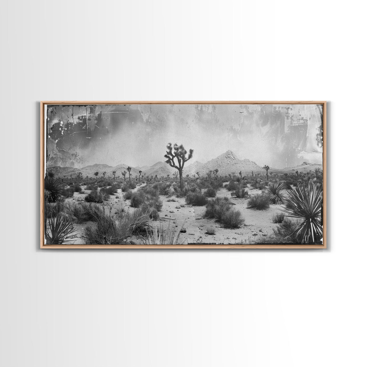 Desolate Desert with Joshua Trees, Framed Canvas Print for Living Room Decor, Ideal for Bedroom Wall Art, Rustic Western Scene