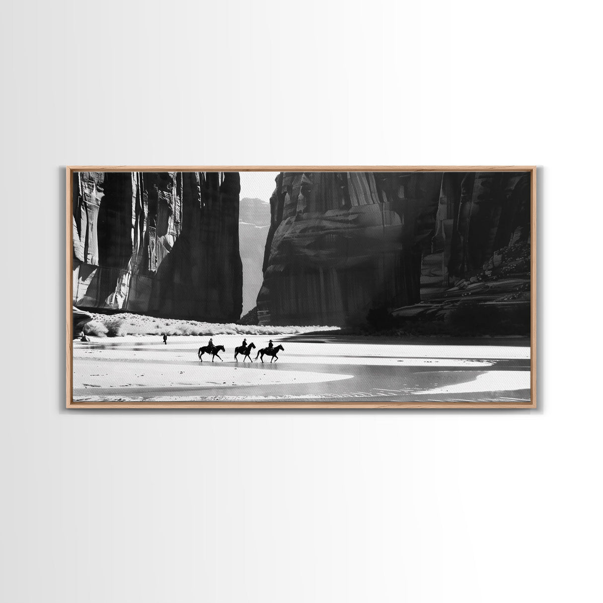 Cowboys Riding in Dusty Canyon, Striking Wall Art for Living Room or Bedroom, Framed Canvas Print, Home Decoration