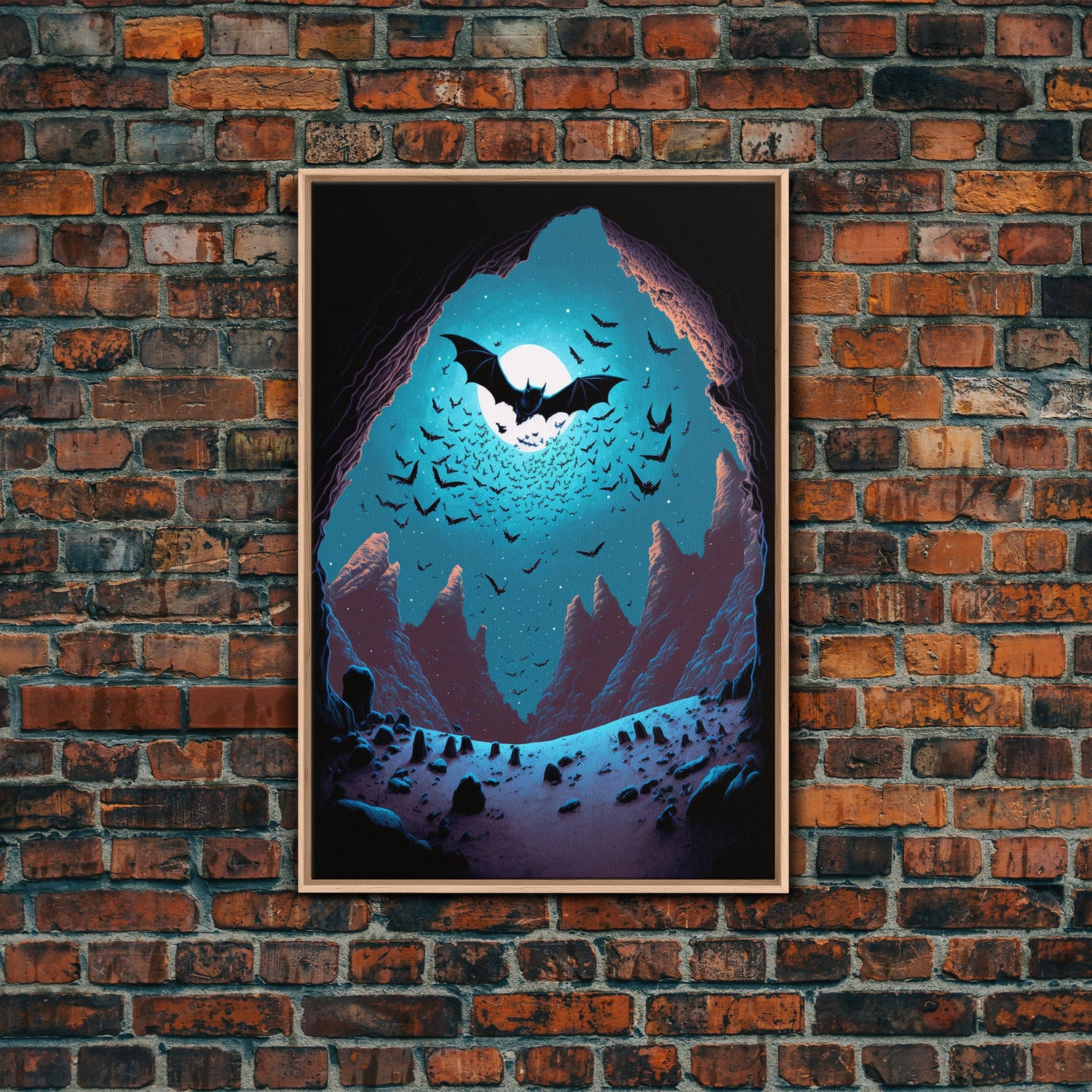Vampire Bats, Spooky Halloween Decor, Goth Art, Framed Canvas Print