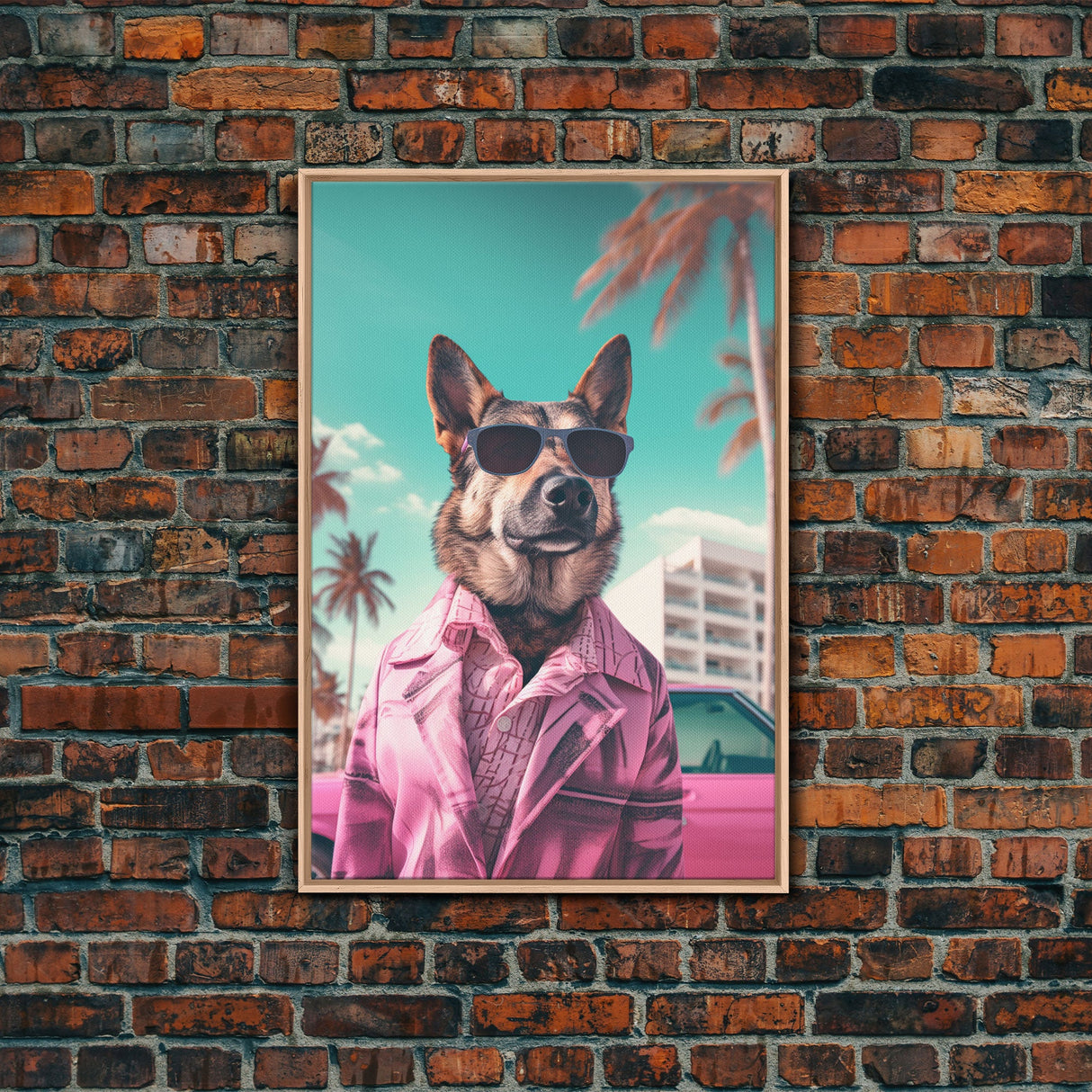 German Shepherd Pink Suit Wall Print, Animal Wall Art, Dog Portrait, Dog Art Print, Framed Wall Art, Framed Canvas, Wall Print, Wall Canvas