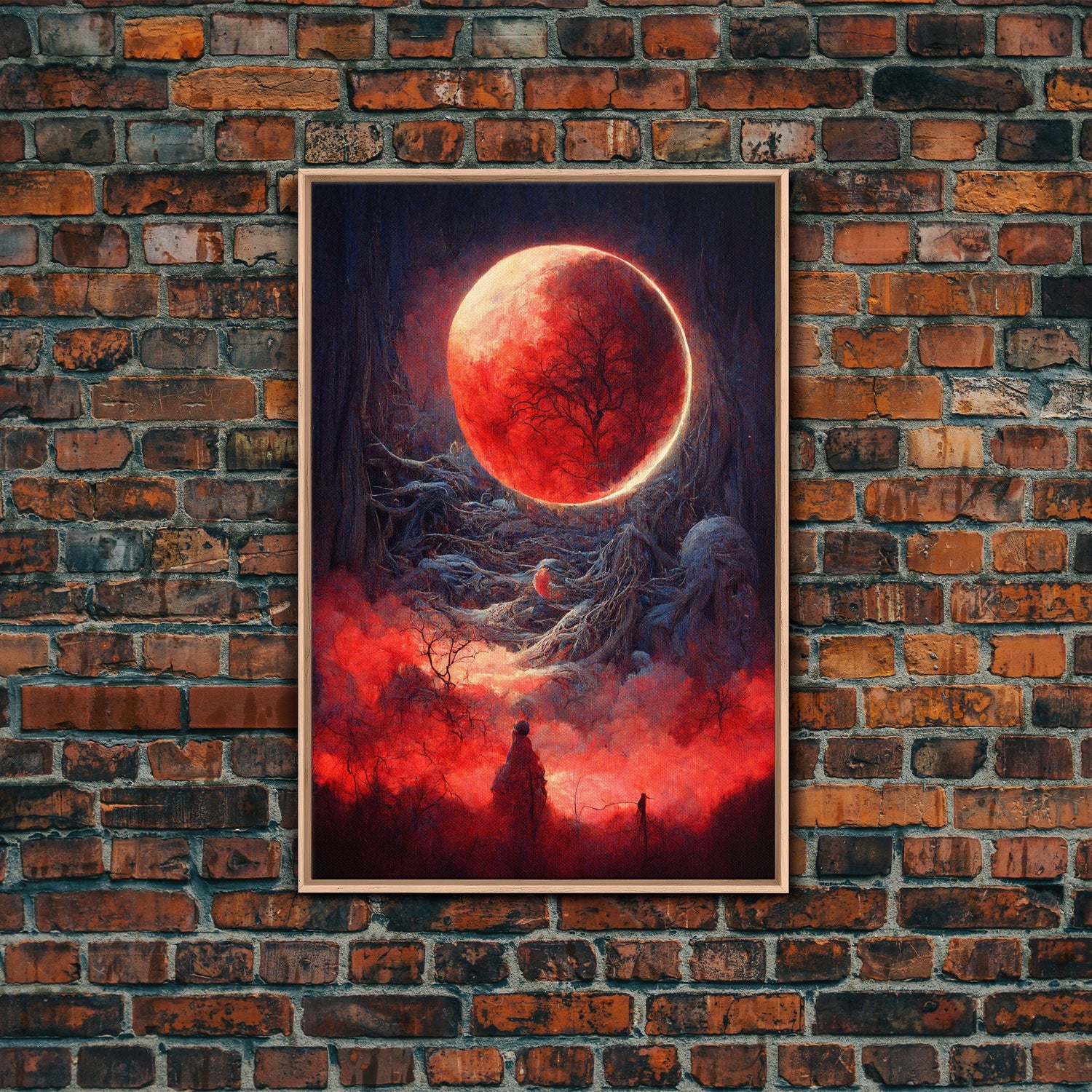 Spooky Horror Canvas Print, Bloodmoon Sunset, Blood moon, Halloween Wall Art, Cosmic Horror, Ready To Hang