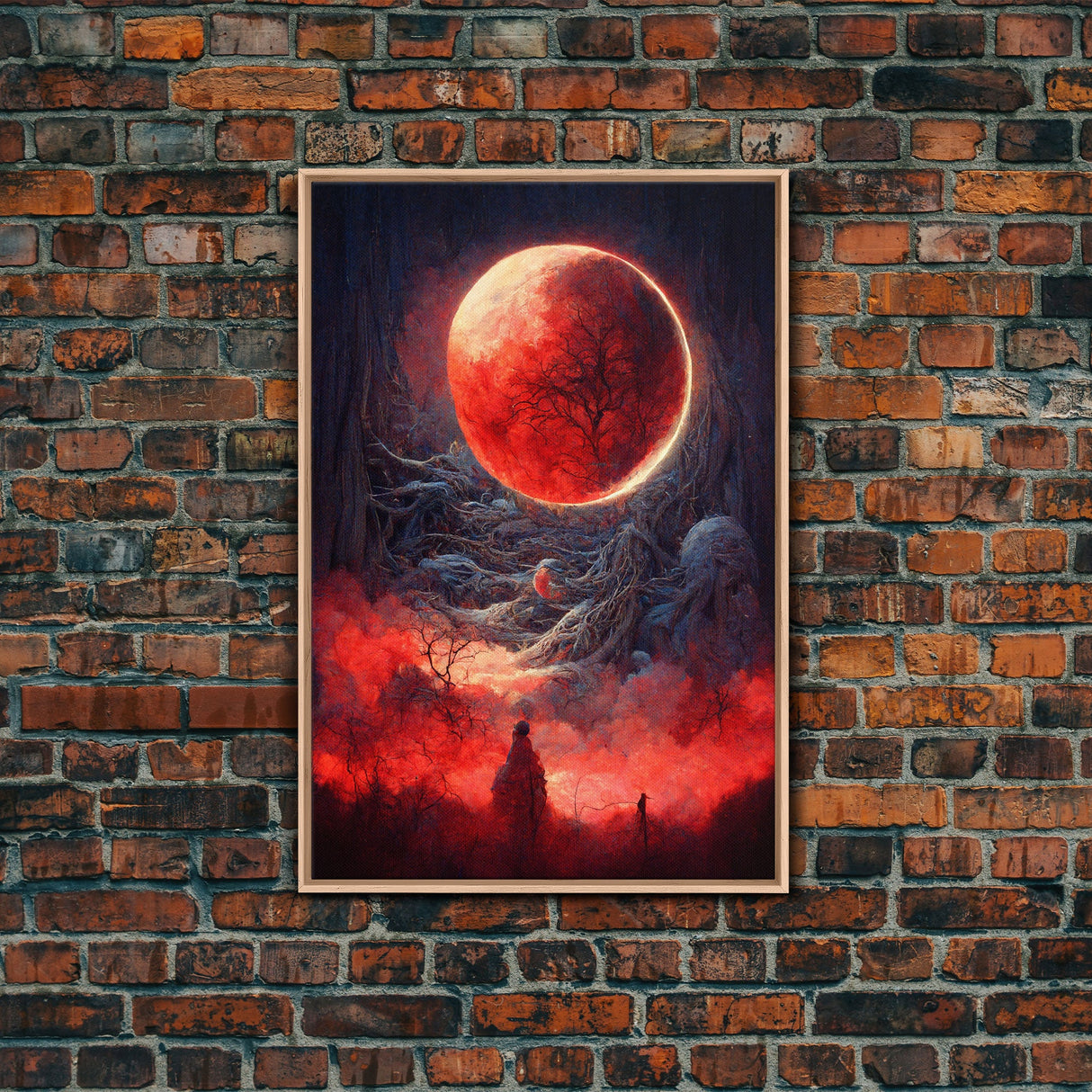 Spooky Horror Canvas Print, Bloodmoon Sunset, Blood moon, Halloween Wall Art, Cosmic Horror, Ready To Hang