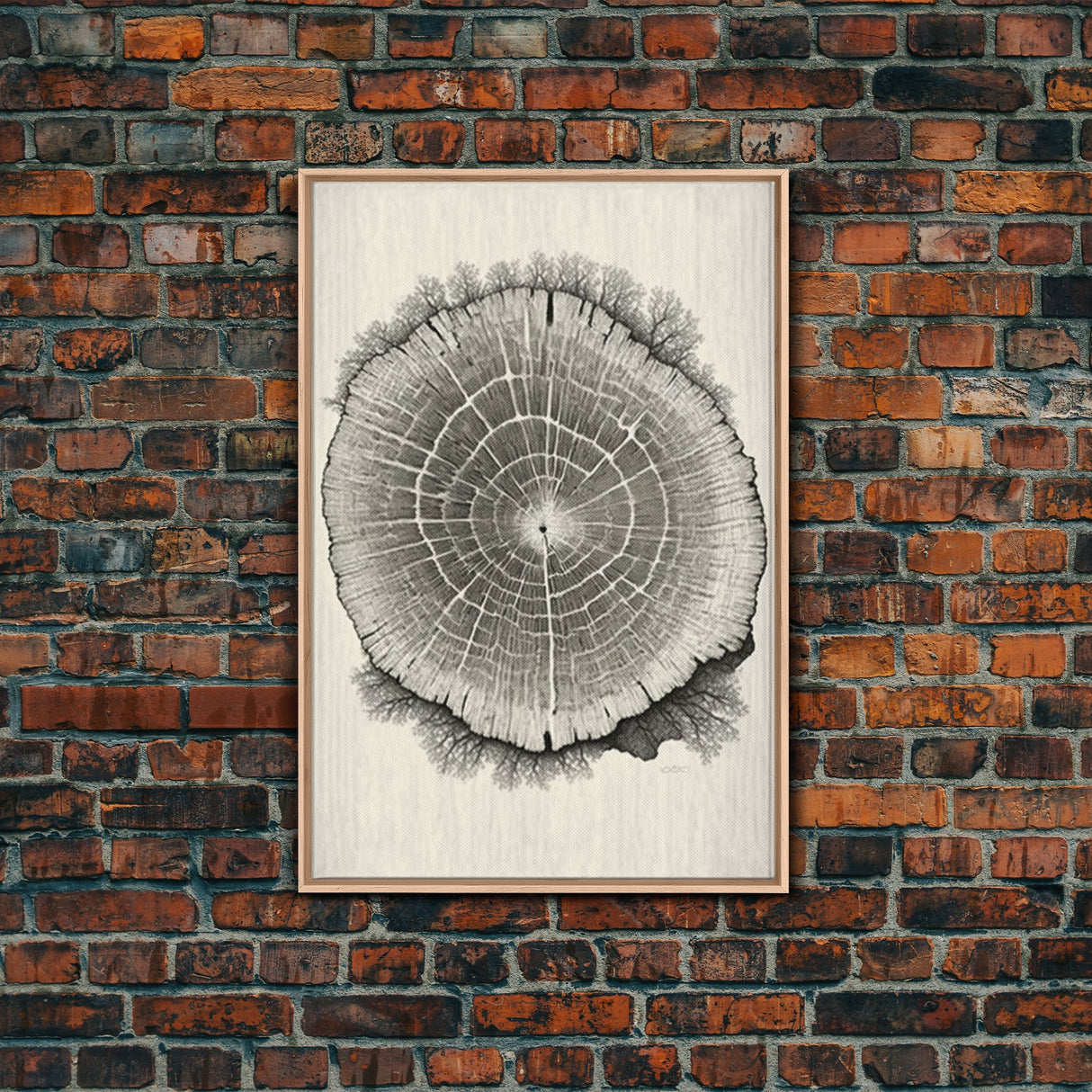 Framed Canvas Print Wall Art, Grunge Forest Tree Rings, Abstract Illustrations, Modern Art, Nordic Decor for Bedroom, Tree Cross Section