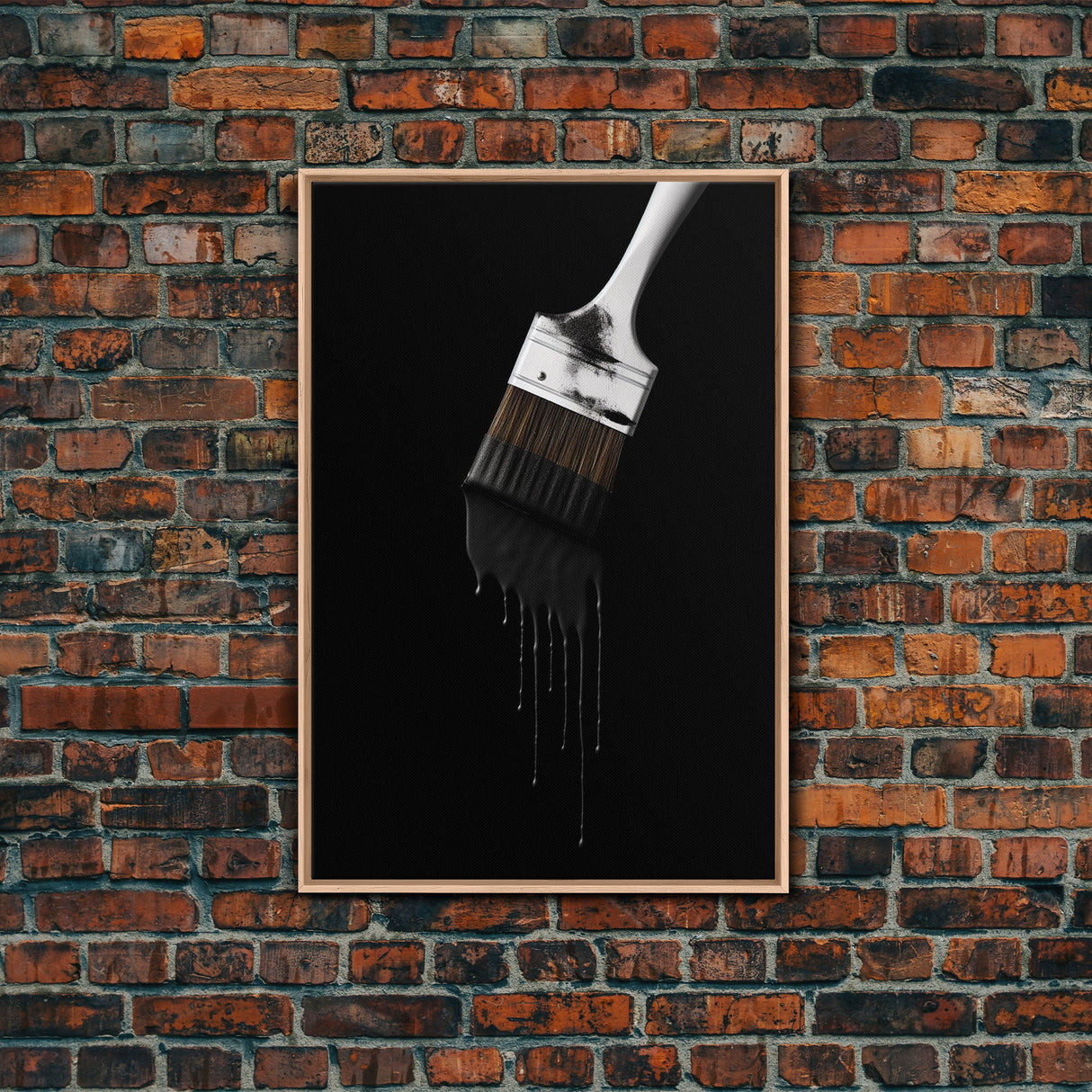 Dripping Paint Brush Wall Art, Black Paint, Brush Wall Decor, Minimalist Print. Wall Decor, Canvas Art, Wall Art, Framed Canvas Wall Decor