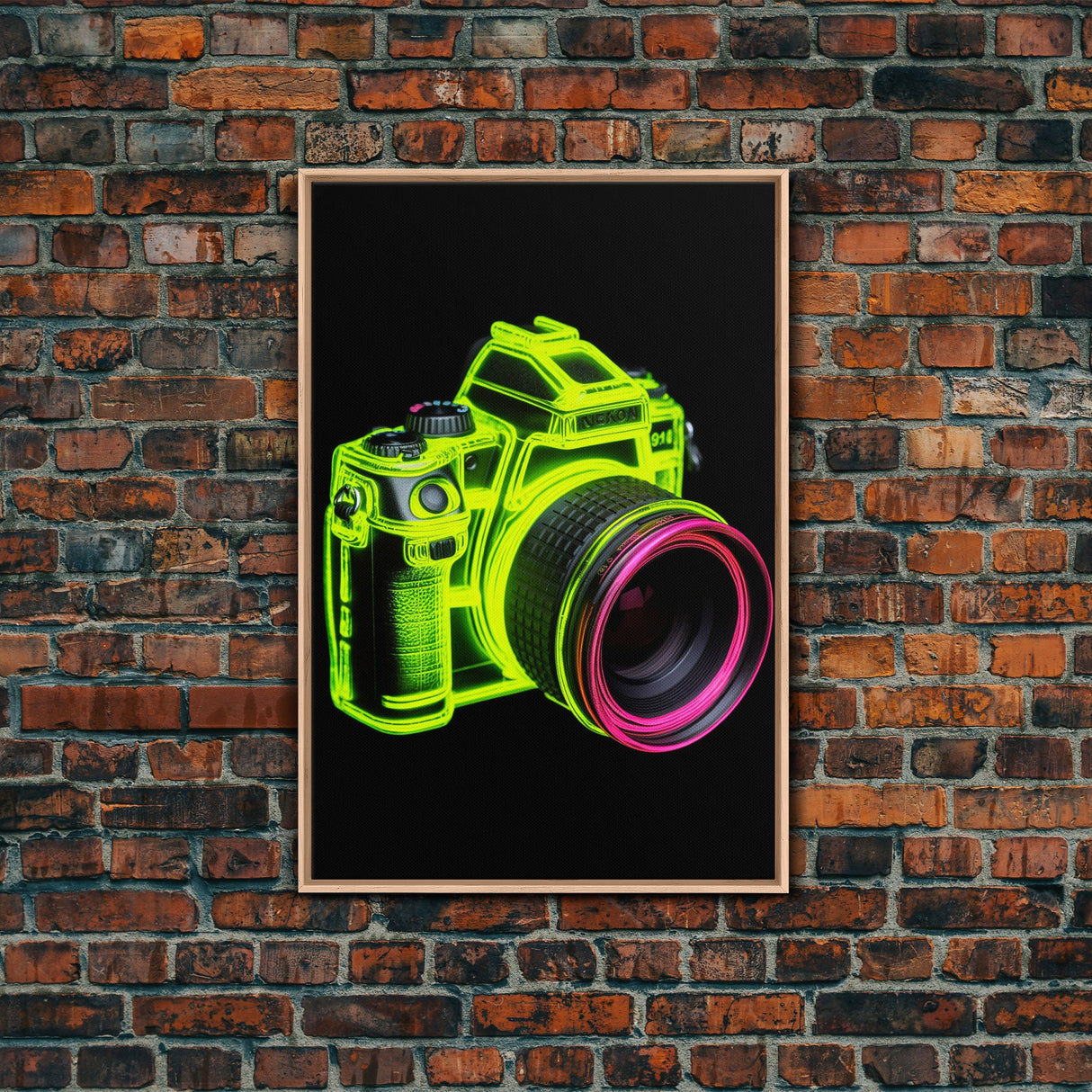 Neon Green Camera Wall Art, Neon Wall Decor, Photography Art, Minimalist Print, Wall Decor, Canvas Print, Wall Art, Framed Canvas
