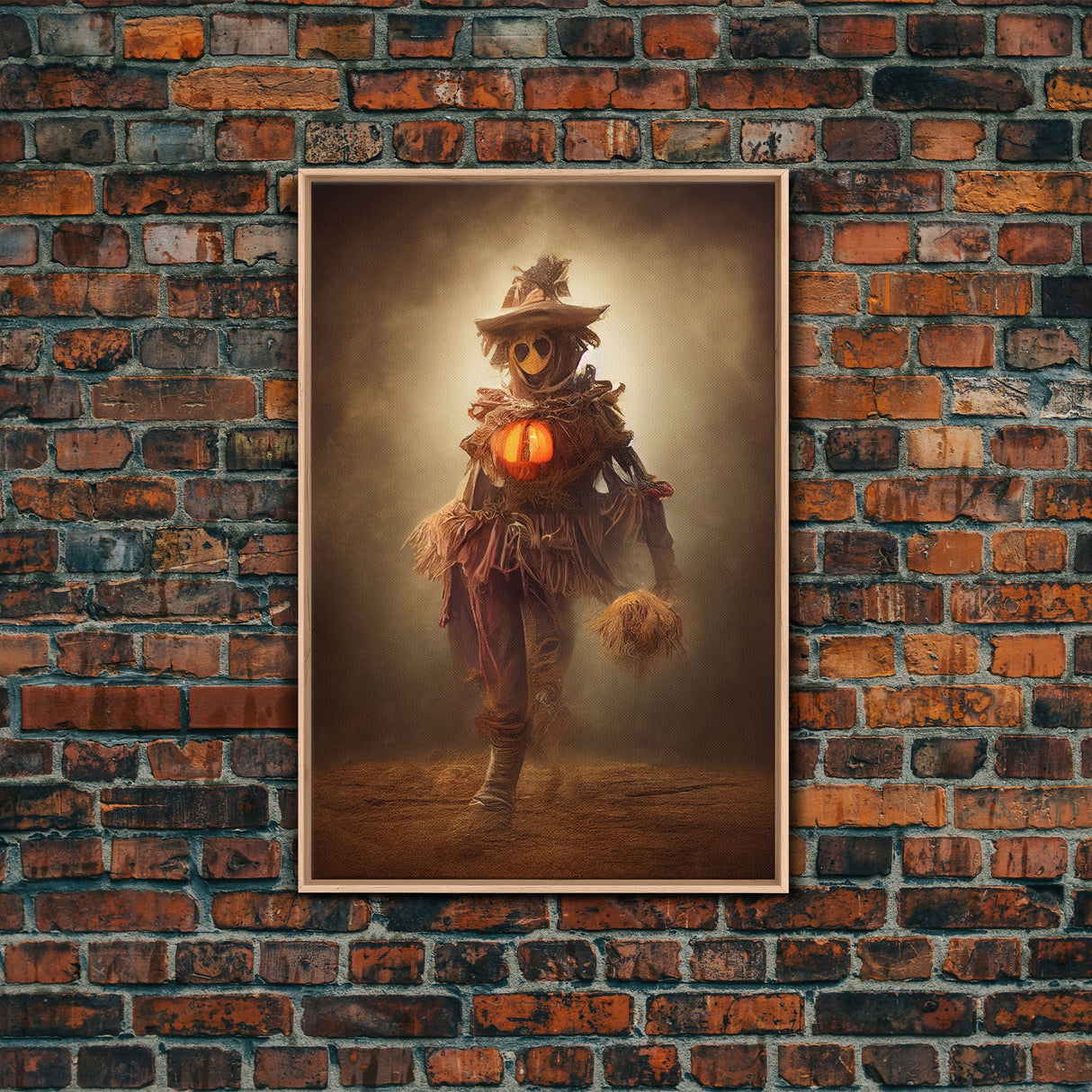 Spooky scarecrow canvas print, full moon, Halloween art, scary art