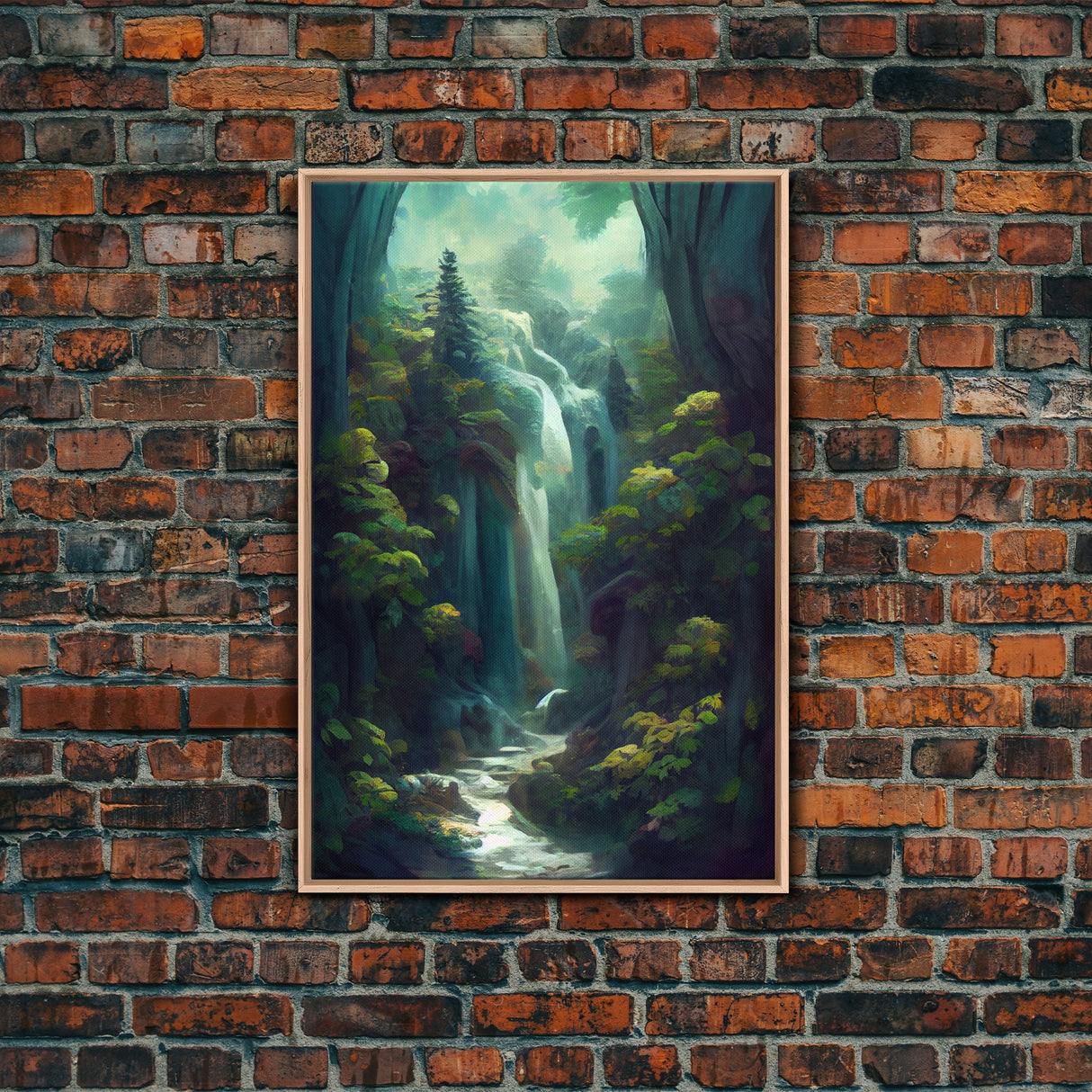 Waterfall canvas print, fantasy wall art, watercolor print, high fantasy, nature landscape living room wall art