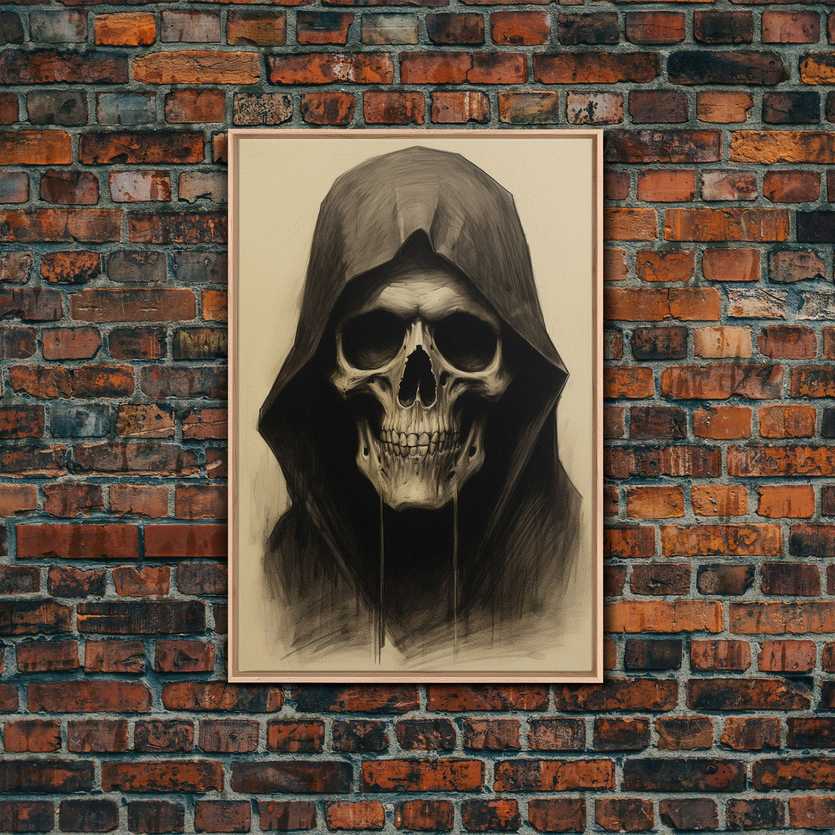 Skull Decor, Charcoal Drawing, Gothic Home Decor, Canvas Print, Wall Art, Vertical Art, Skull Gift, Human Skull Decor, Modern Art Prints