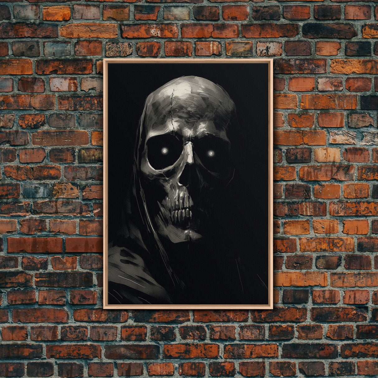 Glowing Eyes Grim Reaper, Spooky Halloween Canvas Art, Framed Canvas Print, Halloween Wall Decor, Skull Portrait
