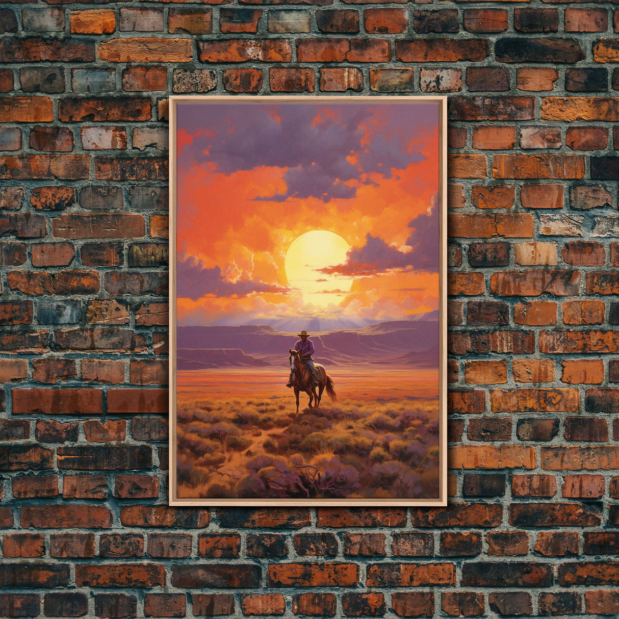 Cowboy Wall Art, Western Decor, Sunset Wall Art, Desert Art, Canvas Print, Wall Art, Vertical Art, Boys Bedroom Decor, Ranch Wall Art