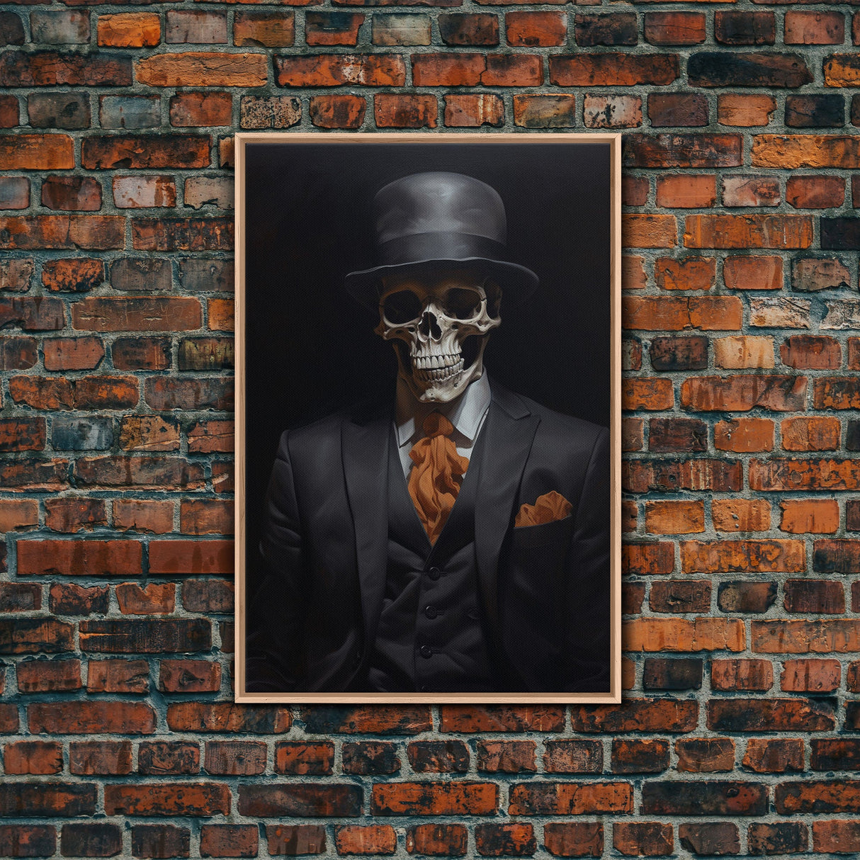 Spooky Skeleton Business Man, Halloween Art, Framed Canvas Print, Halloween Canvas, Skeleton Painting, Victorian Gothic Decor