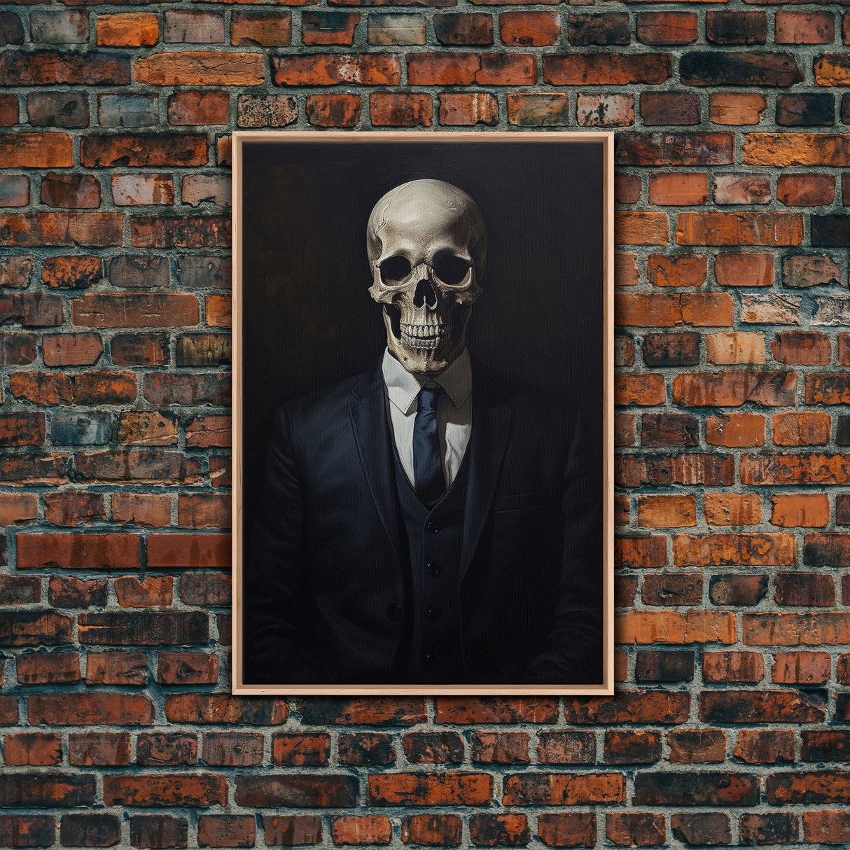 Gothic Victorian Skeleton Portrait, Framed Canvas Print, Halloween Art, Oil Painting, Halloween Canvas