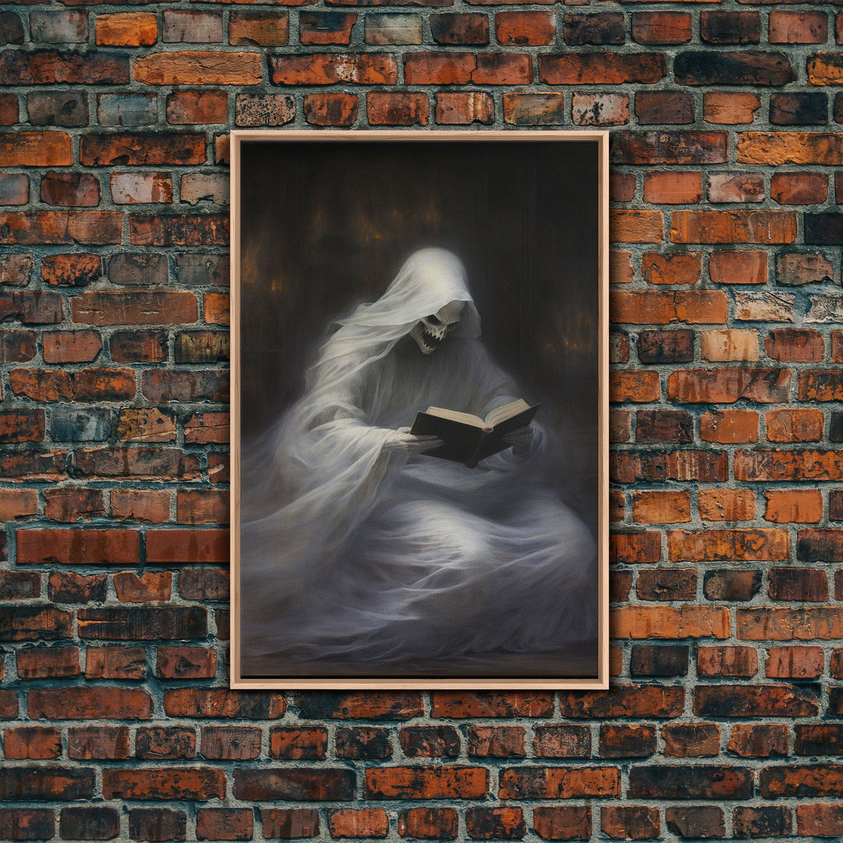 He's really into that book man, why is that ghost reading? Spooky Victorian Halloween Oil Painting Canvas Print, Halloween Decorations