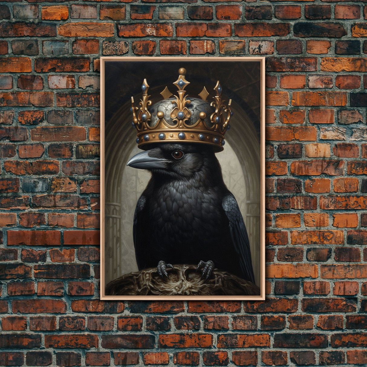 King Of The Ravens, Dark Academia, Gothic Decor, Witch's Familiar, Framed Canvas Print or Canvas, Crow Portrait, Halloween Decor Art