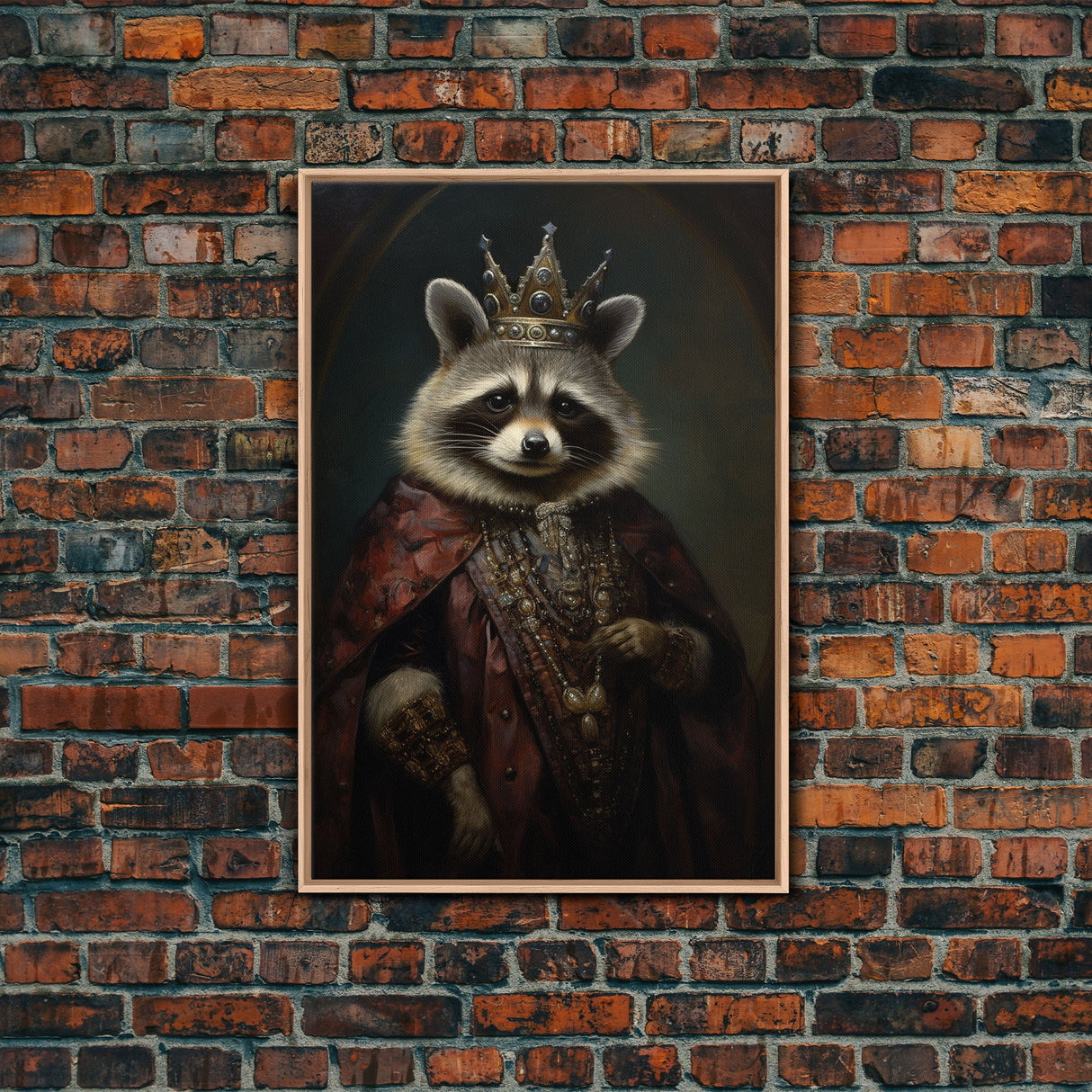The Raccoon King, Framed Canvas Print Or Canvas, Victorian Animal Print Oil Painting, Funny Halloween Decor