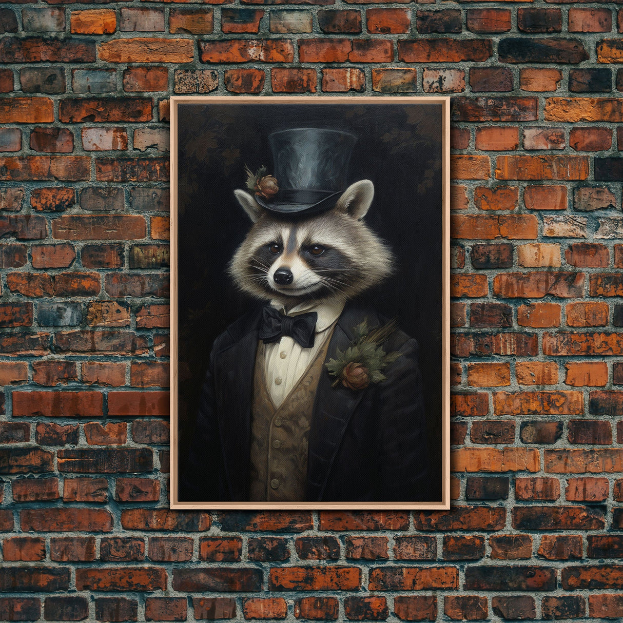 Distinguished Dapper Gentleman Raccoon, Funny Animal Prints, Humorous Art, Framed Canvas, Wall Art, Canvas Print, Funny Halloween Decor