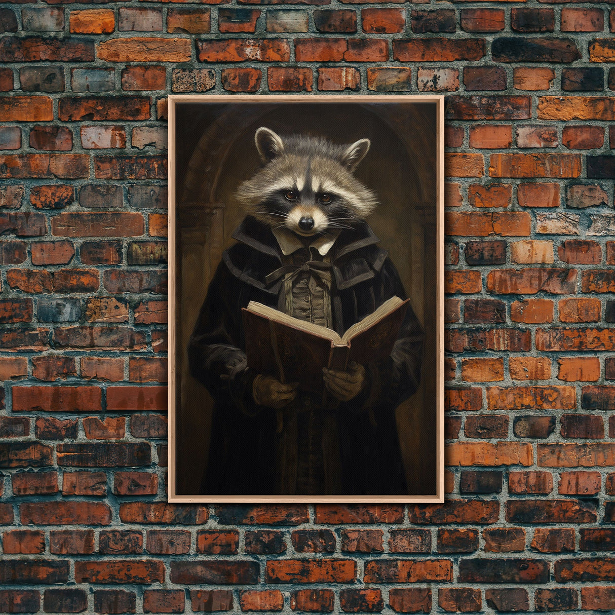 Funny Raccoon Art, Framed Canvas Print Or Poster, Funny Halloween Art, Victorian Raccoon Oil Painting Portrait, Victorian Preacher Raccoon