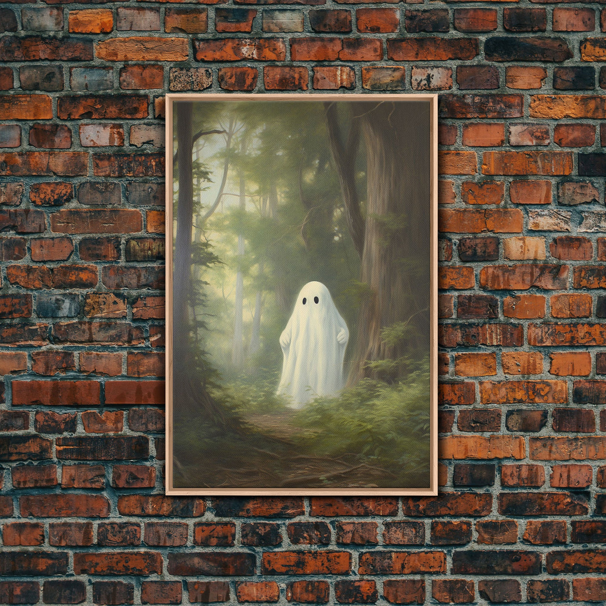 Cute Little Ghost In The Forest, Gothic Victorian Haunted Art, Dark Academia, Framed Canvas or Canvas Art, Cool Wall Art, Halloween Decor