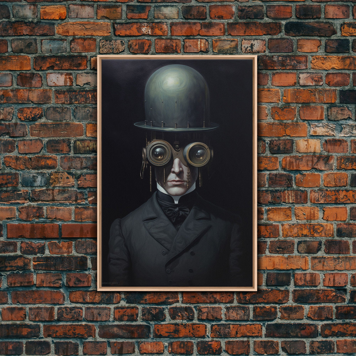 Portrait of a Victorian Steampunk Cyborg, Framed Canvas Print or Canvas, Cool Halloween Decor, Gothic Art