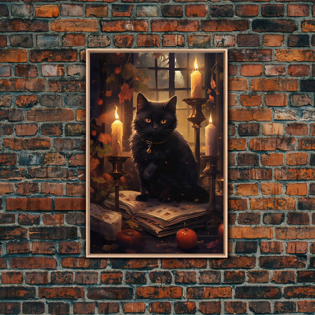 Black Cat Art, Framed Canvas Print, Halloween Canvas Print, Goth Art, Dark Academia, Fall Decor, Witchy Vibes
