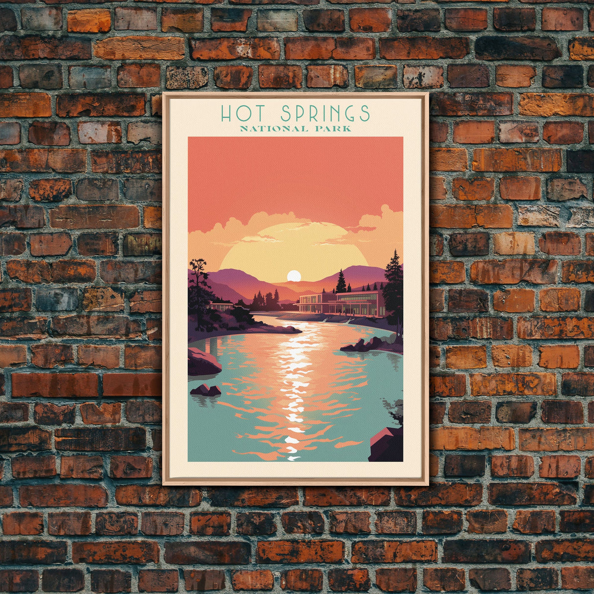 Hot Springs National Park Travel Poster Art, Canvas Print Wall Art, Arkansas Travel Art, Midcentury Modern Travel Decor, Wall Art