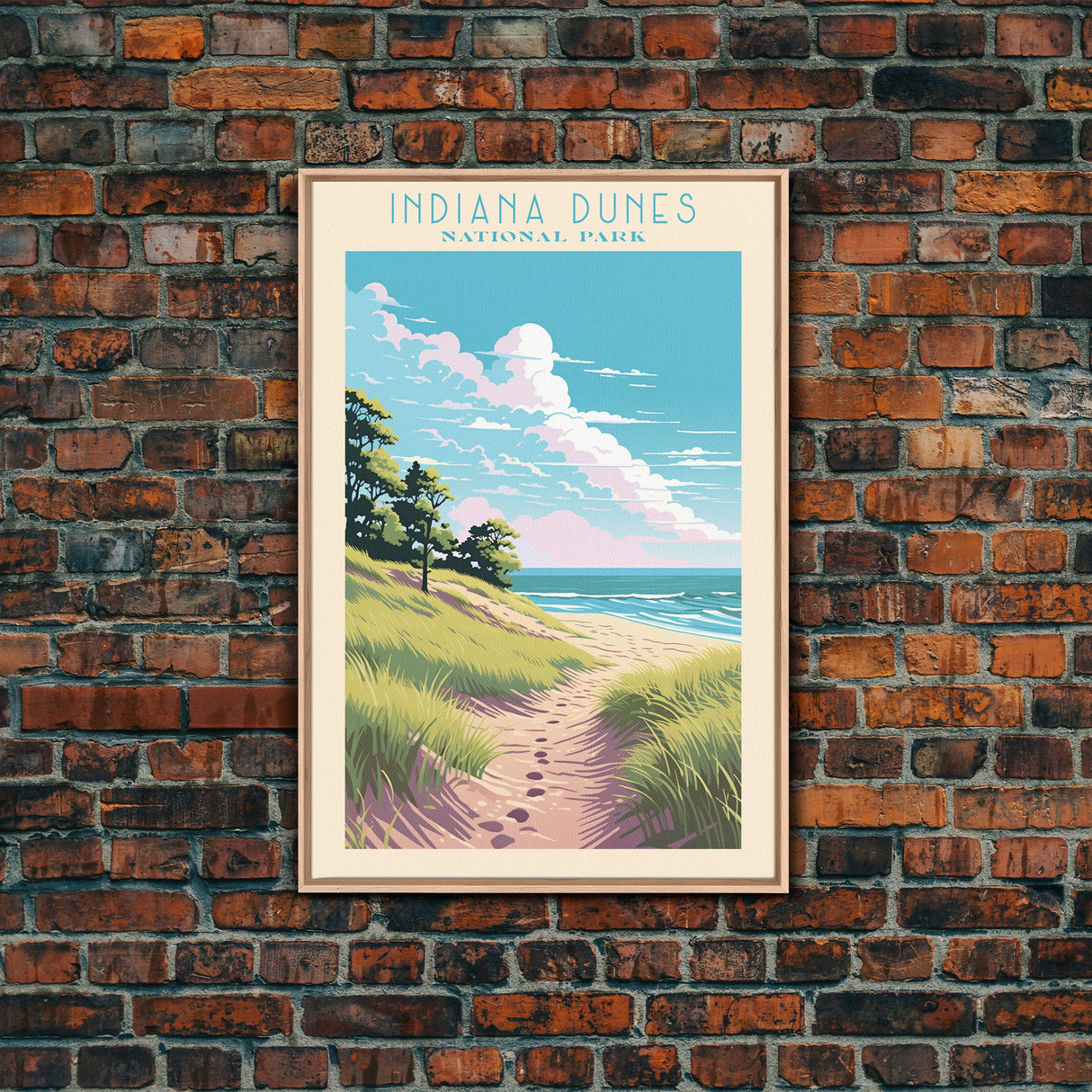 Indiana Dunes National Park Travel Poster Art, Canvas Print Wall Art, Indiana Travel Art, Midcentury Modern Travel Decor, Wall Art