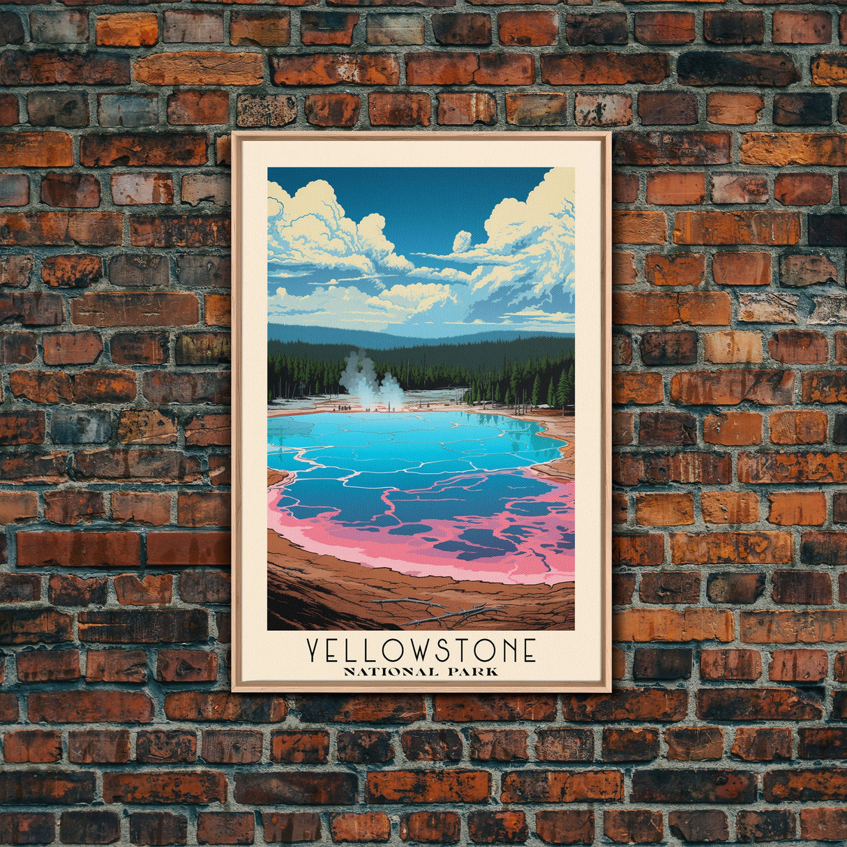 Yellowstone National Park, Wyoming Travel Art, National Park Print, Minimalist Travel Art, Midcentury Modern Retro Style Landscape