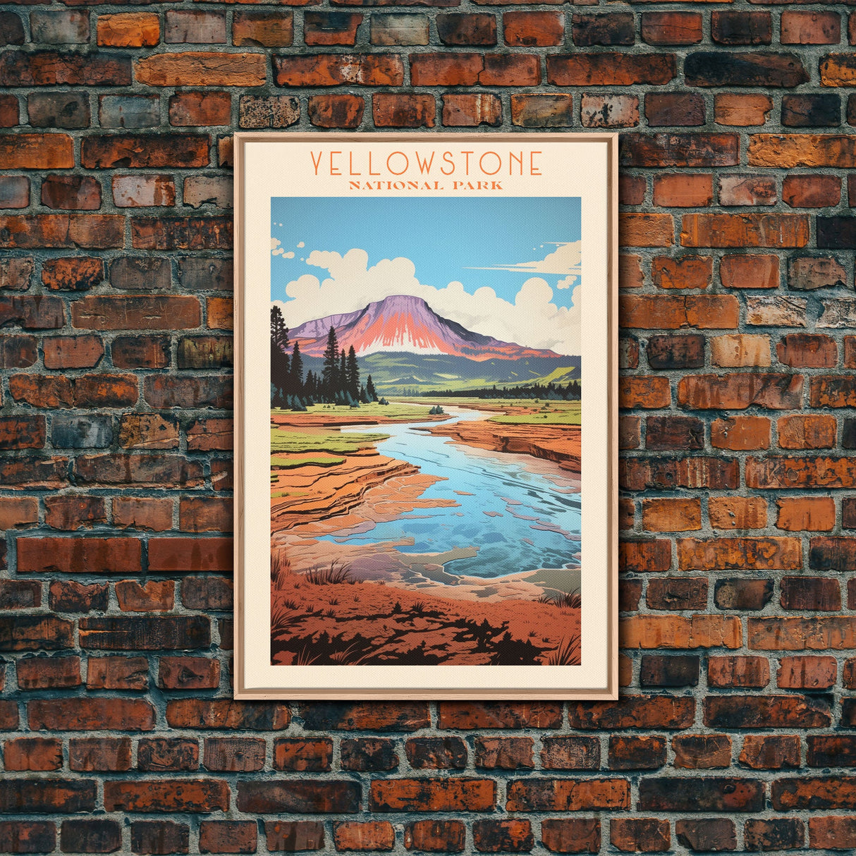 Yellowstone National Park, Wyoming Travel Art, National Park Print, Minimalist Travel Art, Midcentury Modern Retro Style Landscape